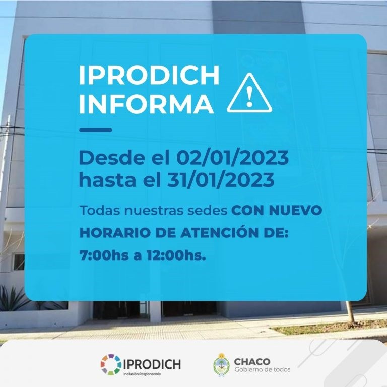 IPRODICH | Atención al público con reducción horaria durante enero: lunes a viernes, de 7 a 12