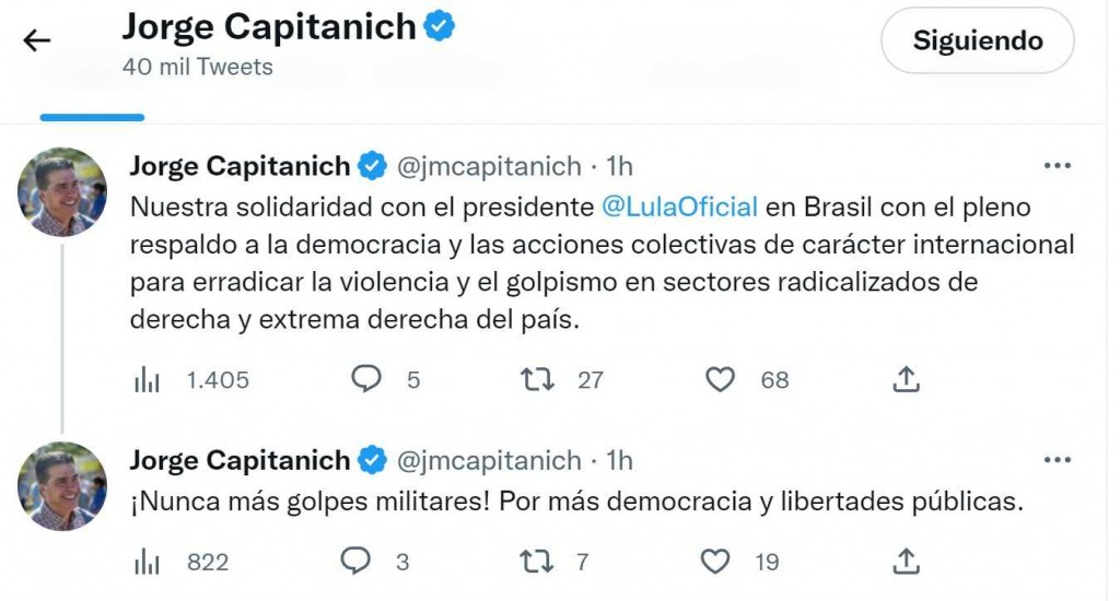 Capitanich se sumó a los repudios por el ataque en Brasilia y abogó por 