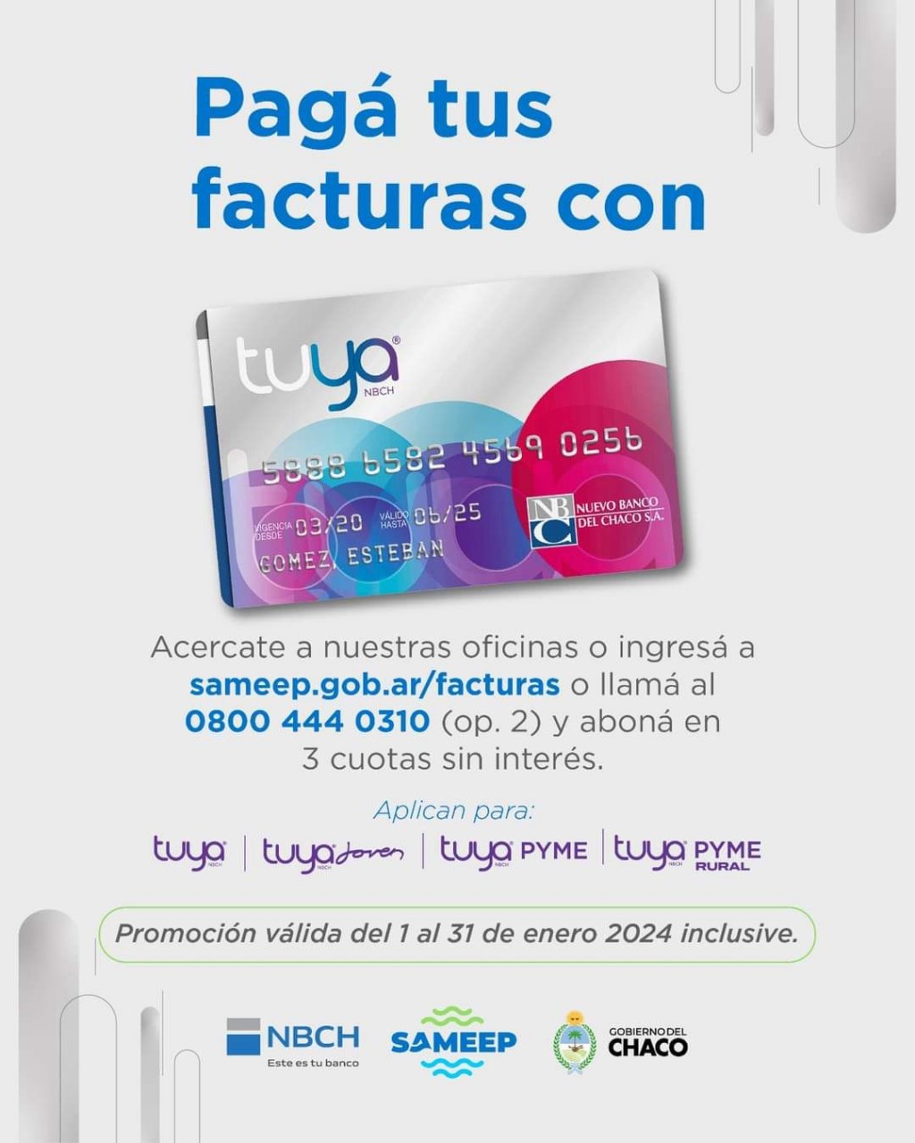 Sameep extiende el pago en cuotas sin interés con tarjetas de crédito