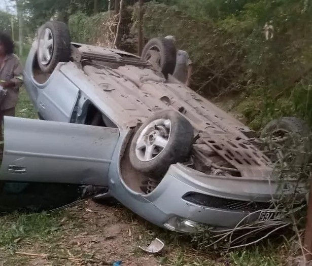 Quiso esquivar a un perro y terminó volcando su auto