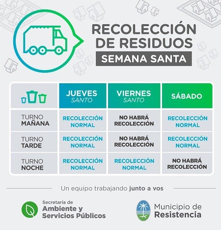 Cronograma de recolección de residuos para Semana Santa