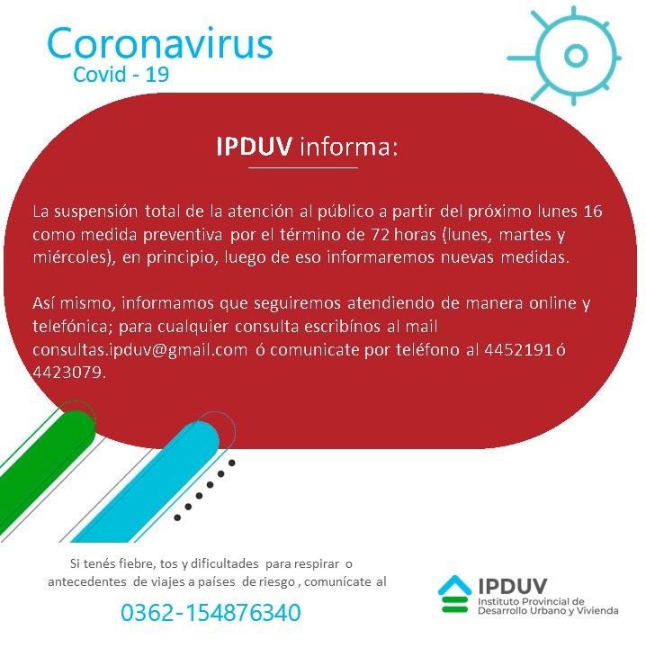 IPDUV restringe la atención al público a modo de prevención 