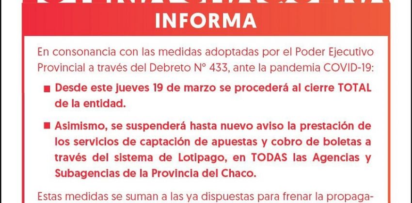 Loter a Chaque a suspende sus actividades y cierra las agencias de