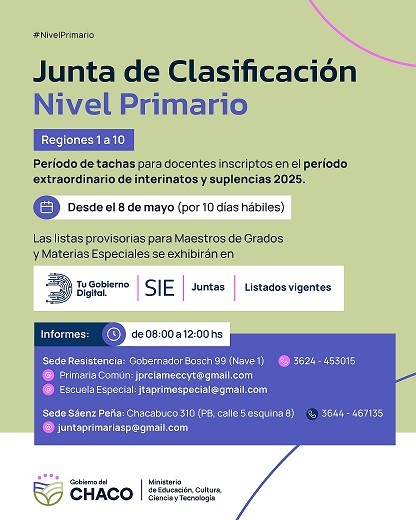 NIVEL PRIMARIO: ABRE PERIODO DE TACHAS DE INTERINATOS Y SUPLENCIAS