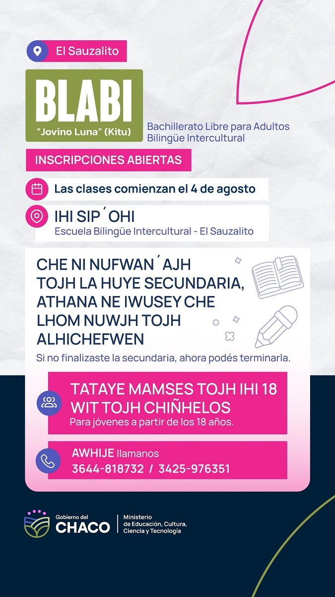 EL SAUZALITO: SIGUEN ABIERTAS LAS INSCRIPCIONES AL BACHILLERATO LIBRE BILINGÜE “JOVINO LUNA”