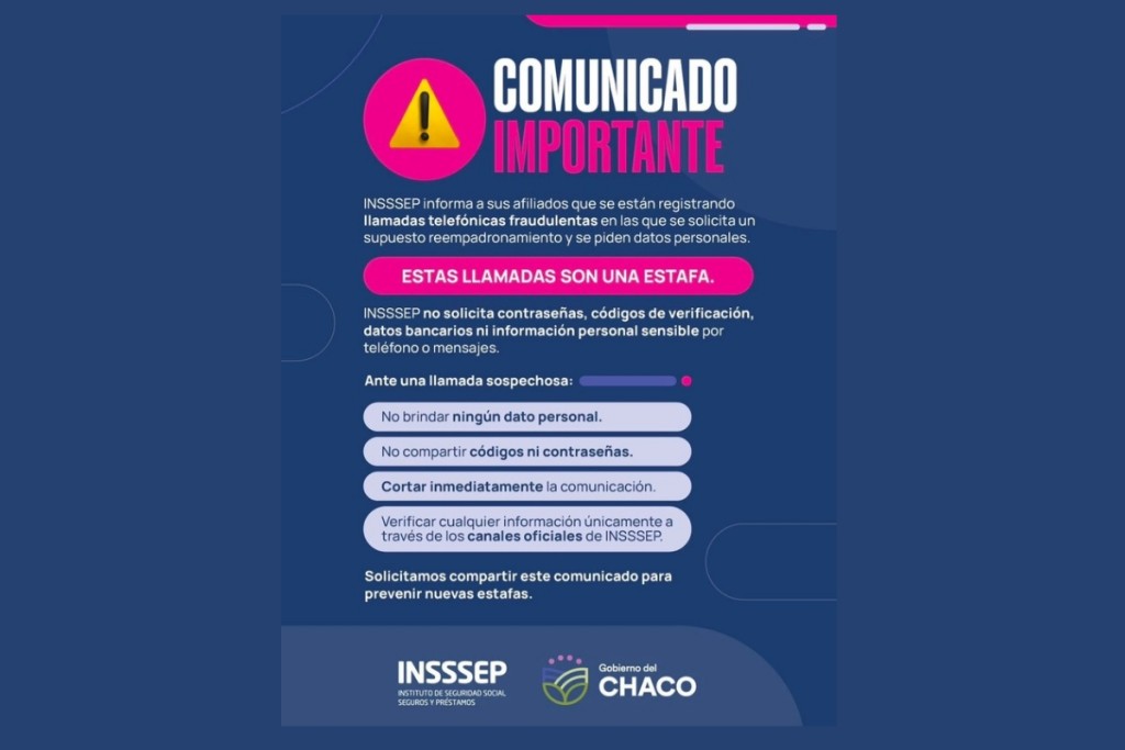 ALERTA: EL INSSSEP REITERA QUE NO REALIZA NINGUNA CAMPA&Ntilde;A DE REEMPADRONAMIENTO Y ADVIERTE SOBRE POSIBLES ESTAFAS