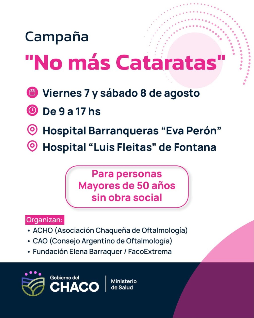 LLEGA LA CAMPA&Ntilde;A &ldquo;NO M&Aacute;S CATARATAS&rdquo;: REALIZAR&Aacute;N PESQUISAS GRATUITAS EN BARRANQUERAS Y FONTANA