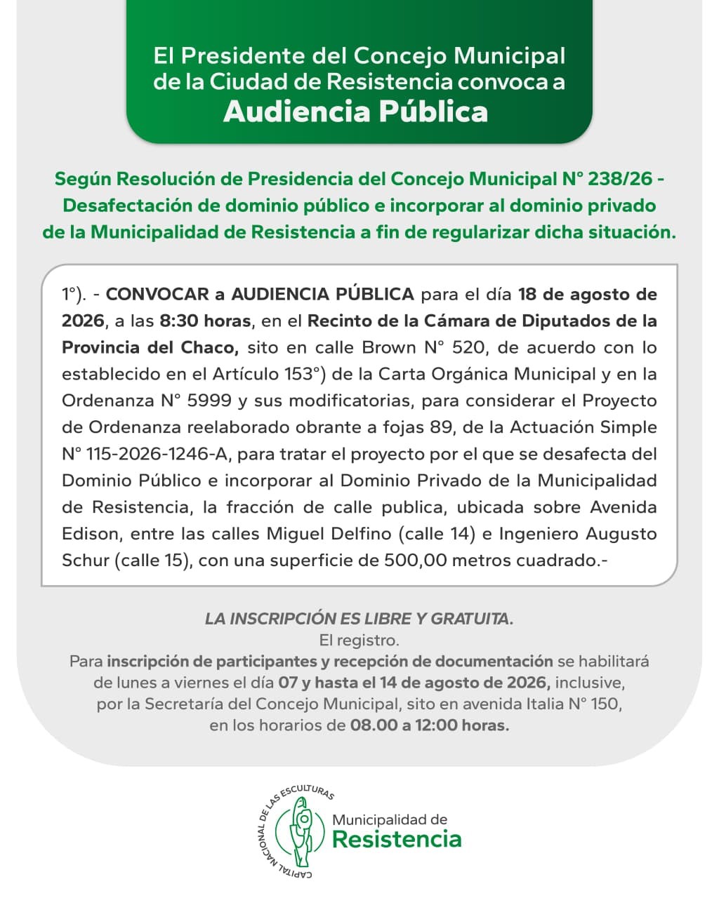 AUDIENCIA P&Uacute;BLICA PARA REGULARIZAR LA SITUACI&Oacute;N DOMINIAL DE UNA CALLE P&Uacute;BLICA 