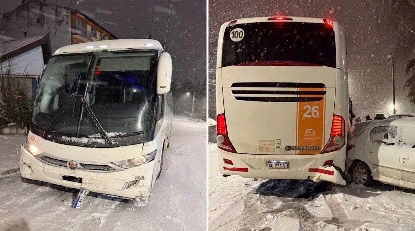 Bariloche: un colectivo que llevaba 48 estudiantes derrap&oacute; en una calle congelada y choc&oacute; siete autos