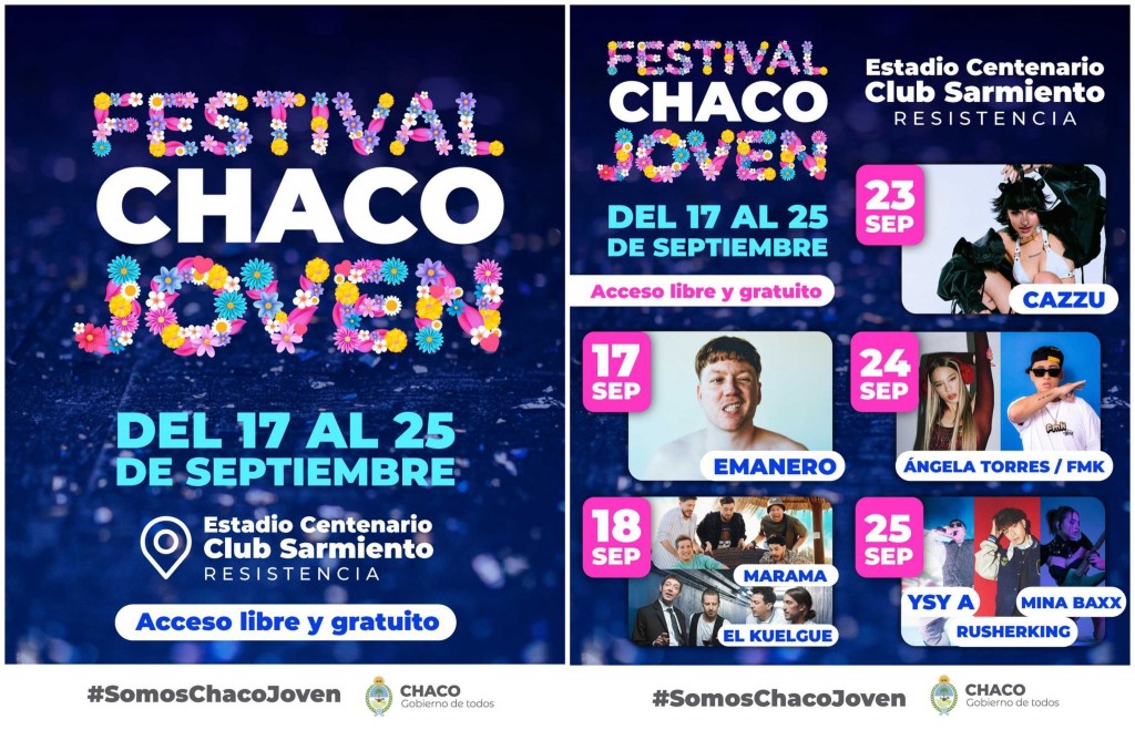 Del 17 al 25 Festival Chaco Joven entrada libre y gratuita en el