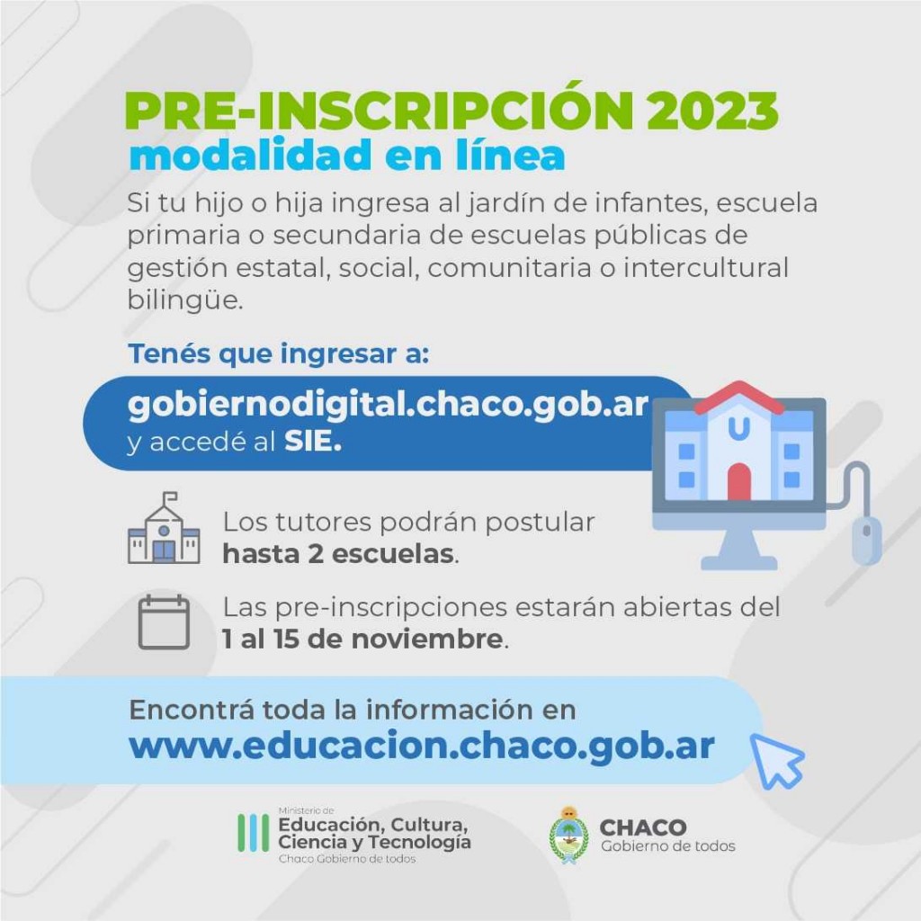 Inicia el 1 de noviembre la preinscripción online para el ciclo lectivo 2023