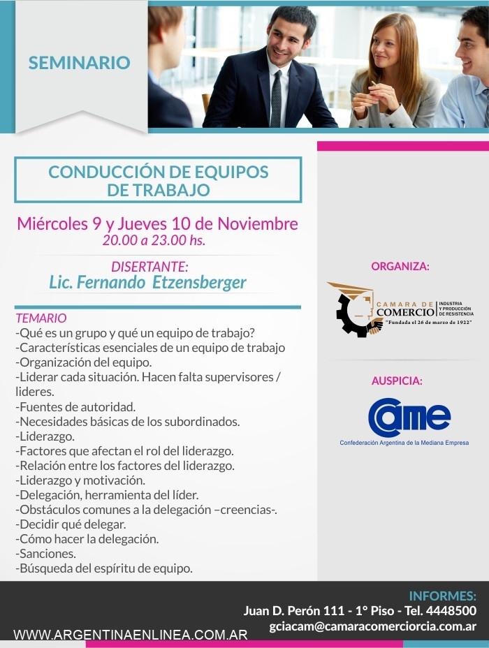 Seminario sobre Conducción de Equipos de Trabajo en Cámara de Comercio de Resistencia