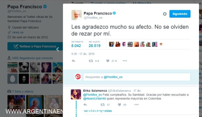 Francisco agradeció en Twitter los saludos por su cumpleaños